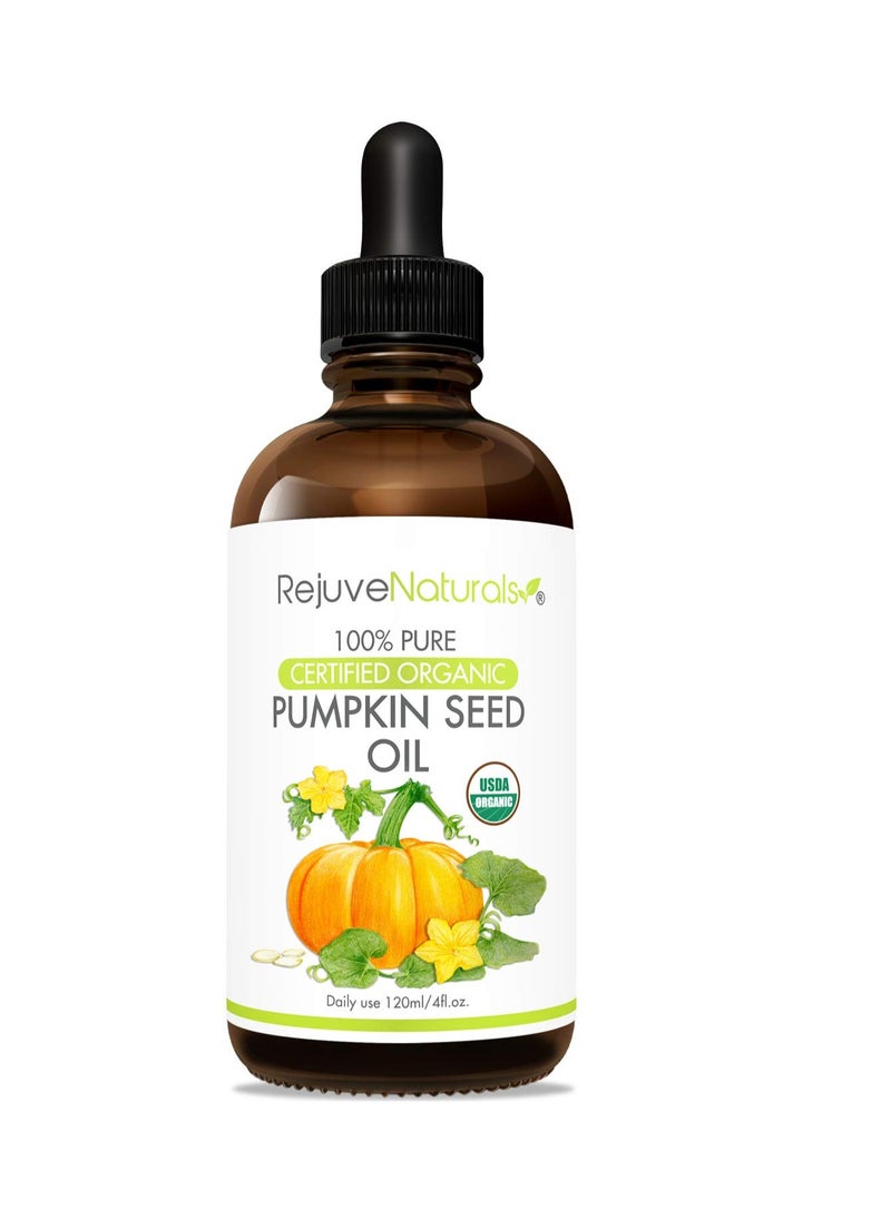 Organic Pumpkin Seed Oil 4 fl oz Bottle USDA Certified Organic, 100% Pure, Cold Pressed. Boost Hair Growth for Eyelashes, Eyebrows & Hair. Overactive Bladder Control for Men & Women. Moisturizer