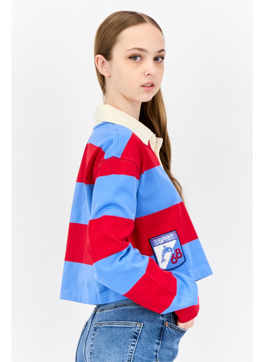 Women Spread Collar Long Sleeves Stripe Sweatshirt, Multicolor
