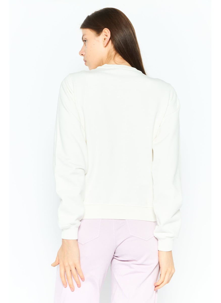 Women Crew Neck Long Sleeve Graphic Print Sweatshirt, White Combo