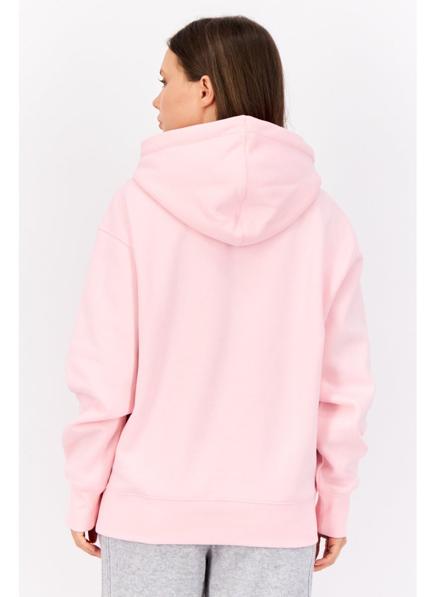 Women Long Sleeves Brand Logo Hooded Sweatshirts, Pink