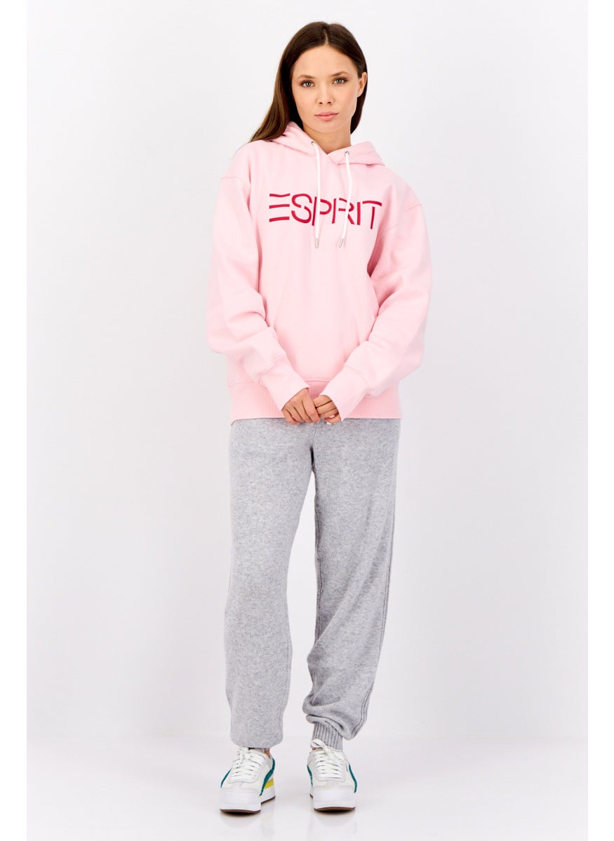 Women Long Sleeves Brand Logo Hooded Sweatshirts, Pink