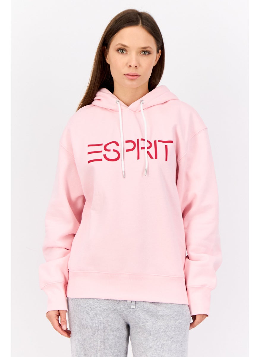 Women Long Sleeves Brand Logo Hooded Sweatshirts, Pink