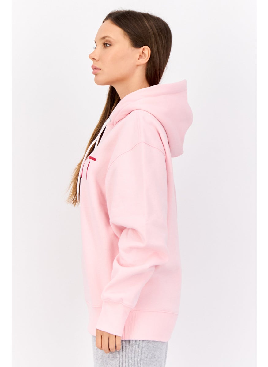 Women Long Sleeves Brand Logo Hooded Sweatshirts, Pink