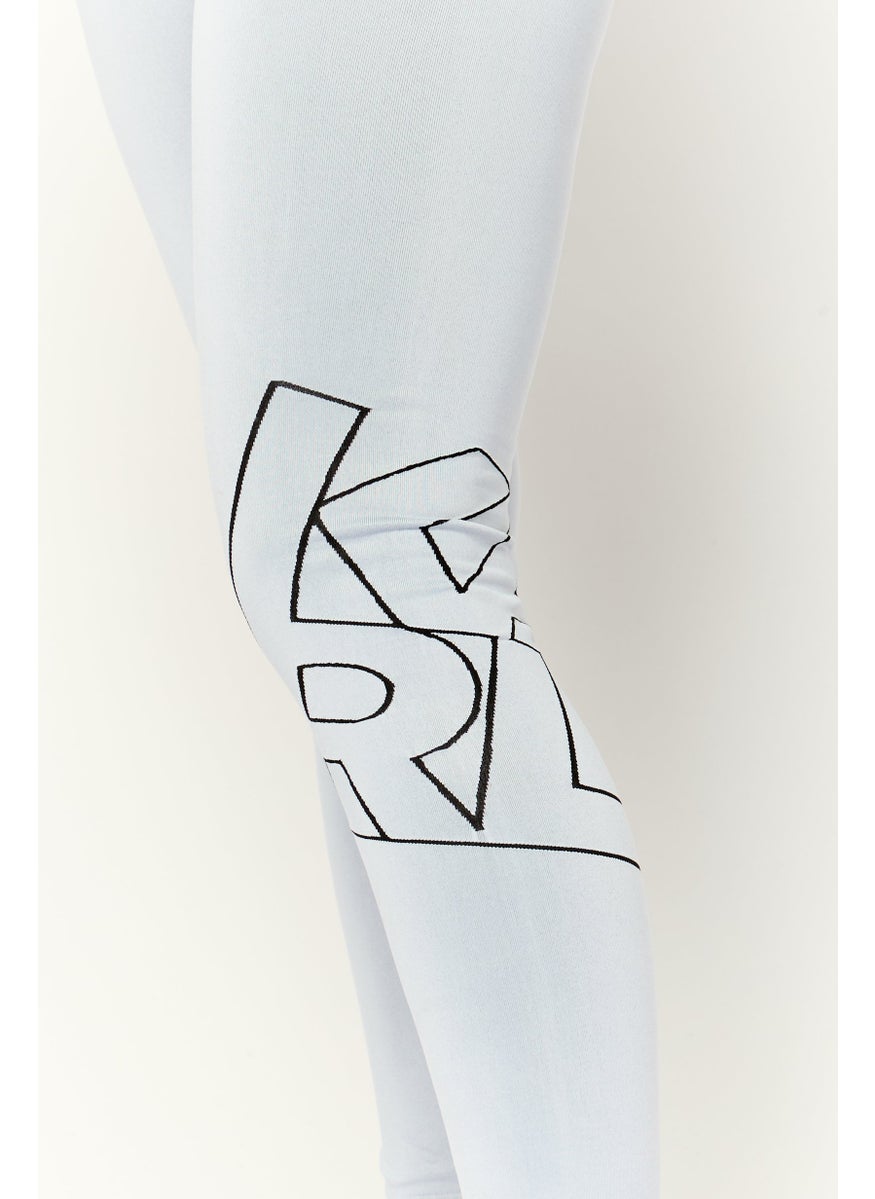 Women Brand Logo Plain Leggings, Ice Blue
