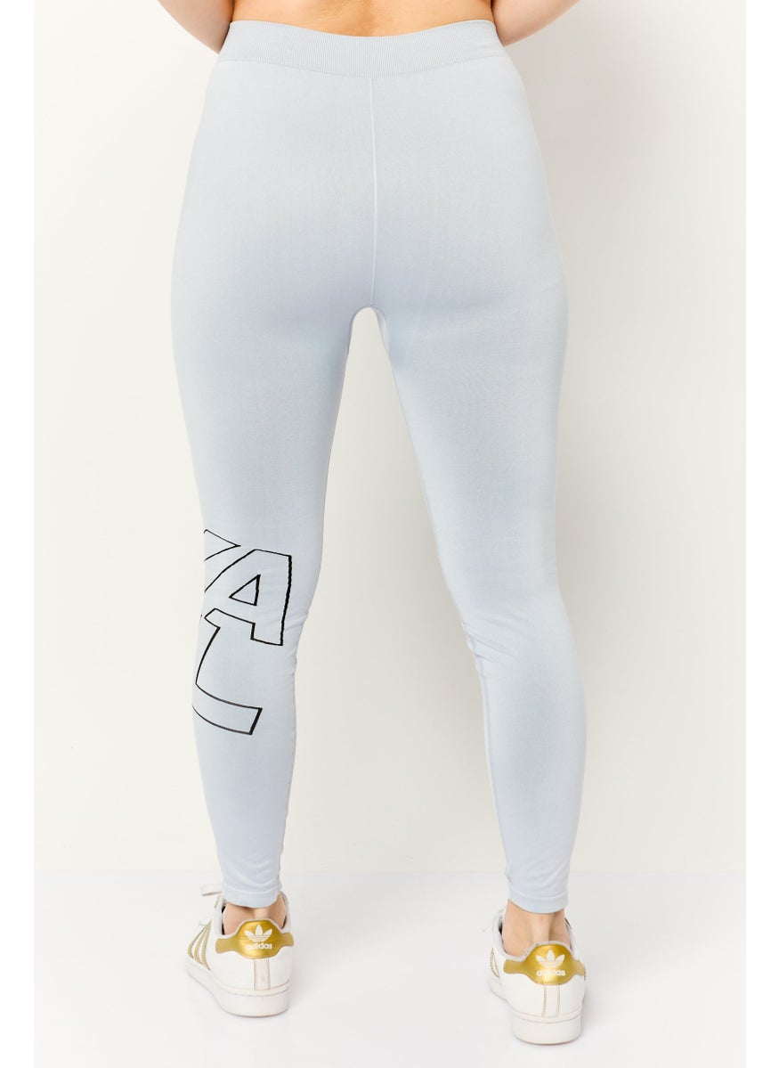 Women Brand Logo Plain Leggings, Ice Blue