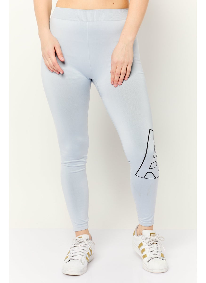 Women Brand Logo Plain Leggings, Ice Blue