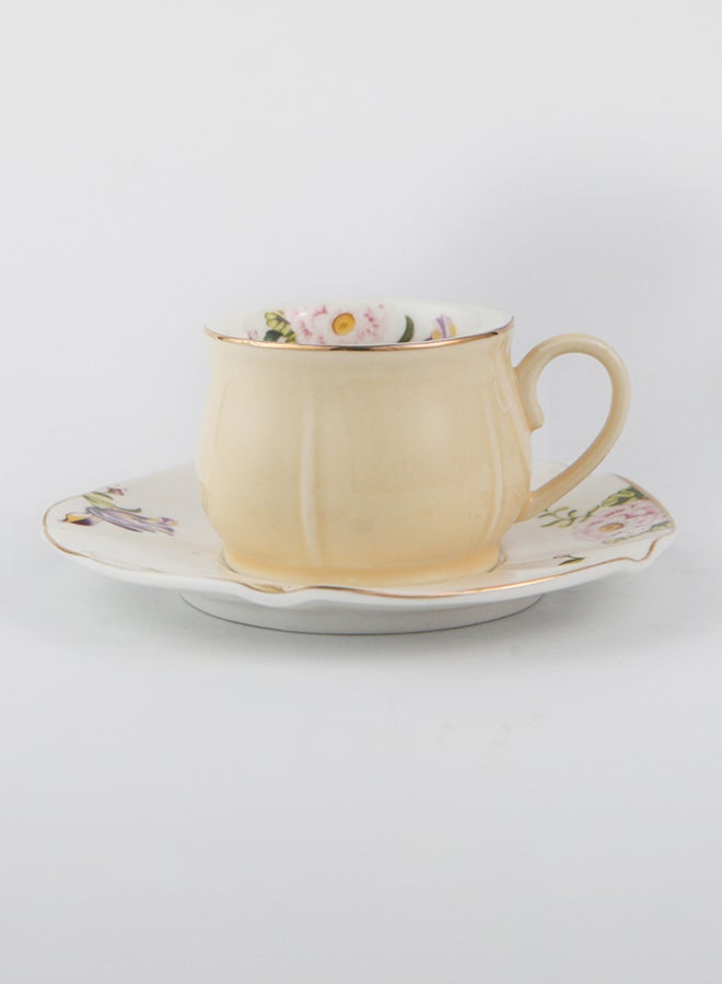 Five Leaf Ceramic Cup And Saucer Yellow/White 115ml