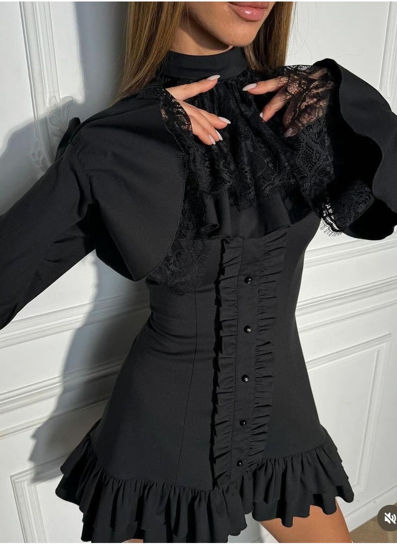 Vintage-Inspired Ruffled Sleeve Mini Dress