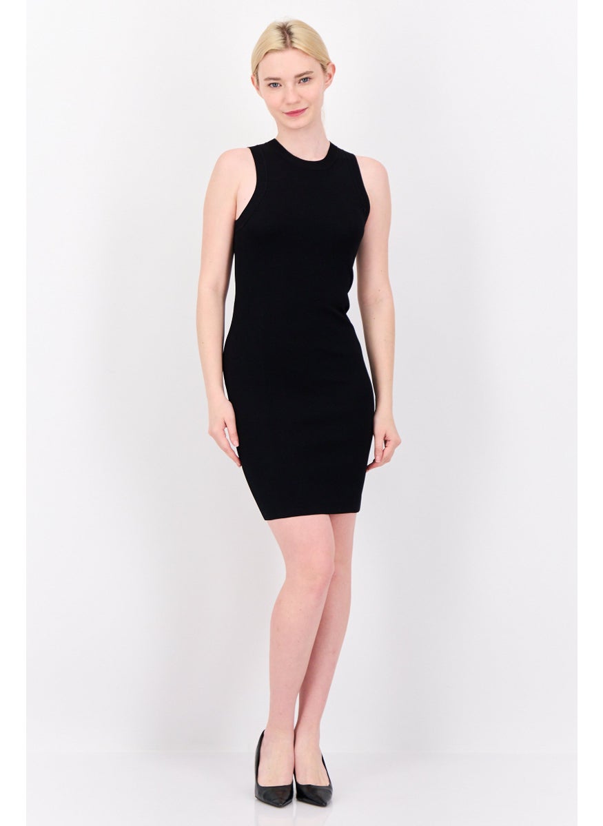 Women Ribbed Mini Dress, Black