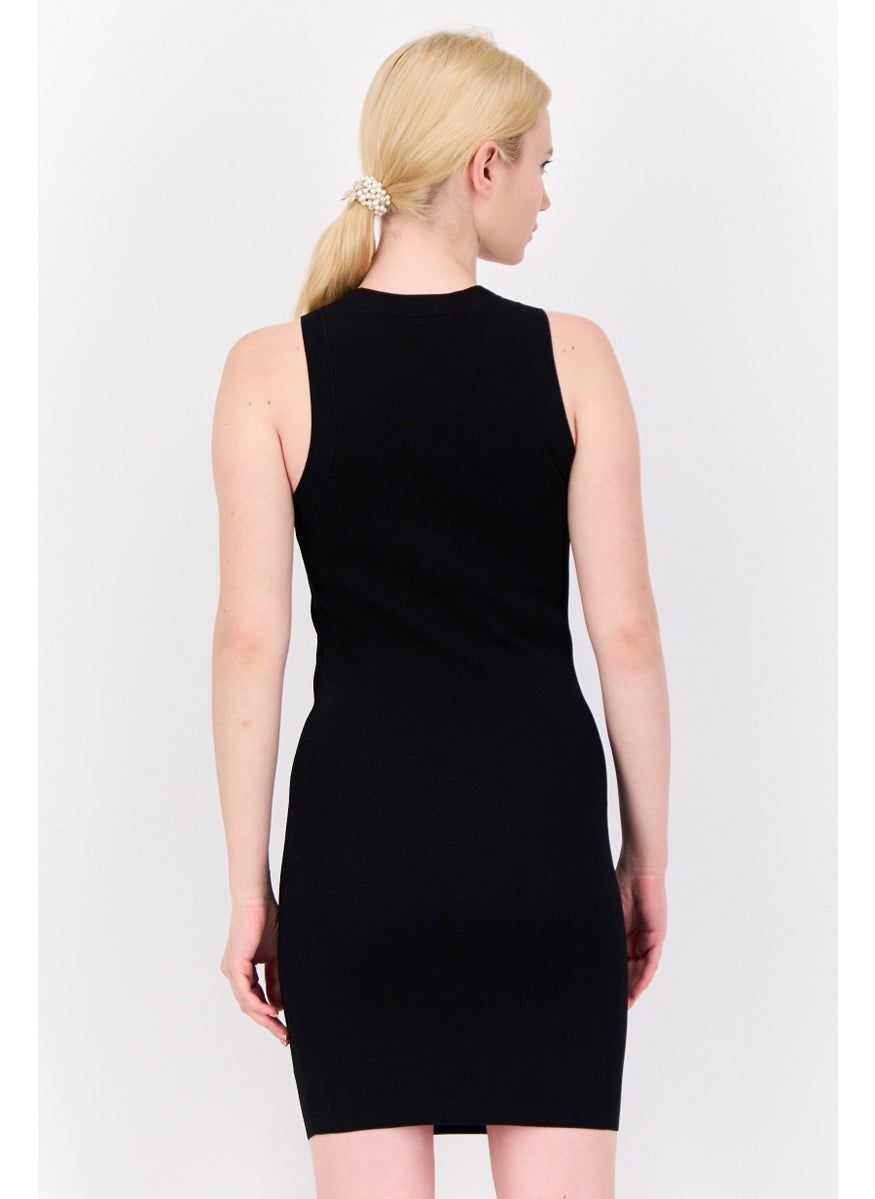 Women Ribbed Mini Dress, Black