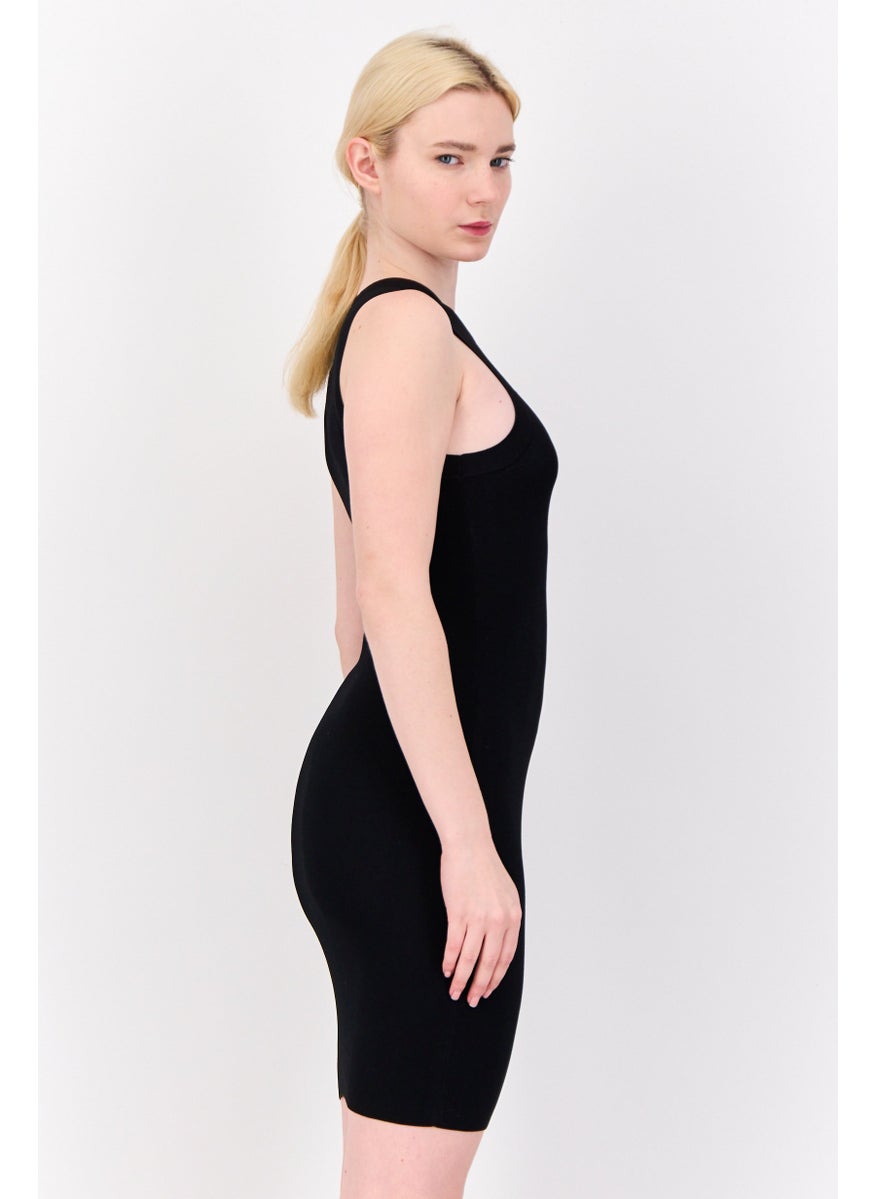 Women Ribbed Mini Dress, Black