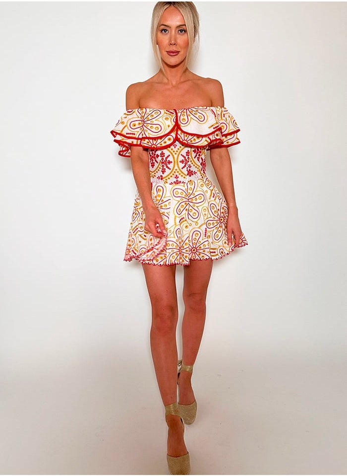 Floral Embroidery Cut-Out Mini Dress