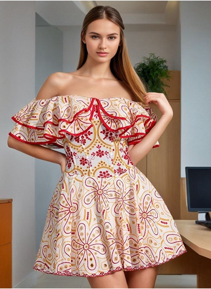 Floral Embroidery Cut-Out Mini Dress
