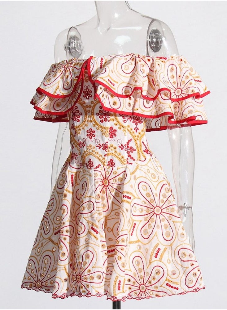 Floral Embroidery Cut-Out Mini Dress
