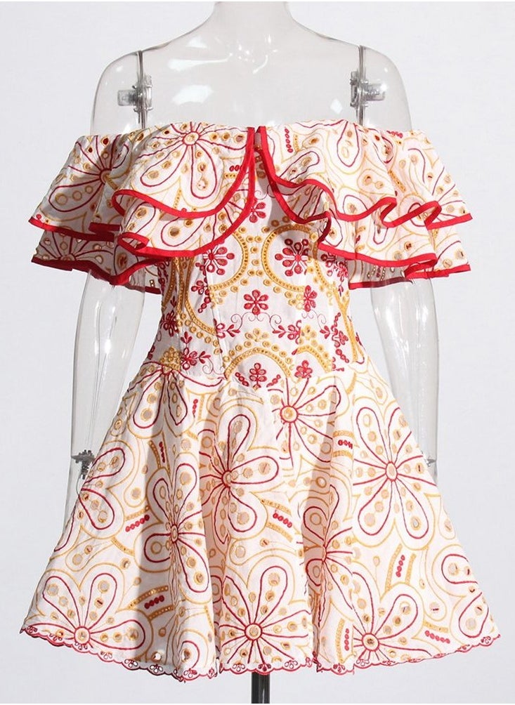 Floral Embroidery Cut-Out Mini Dress