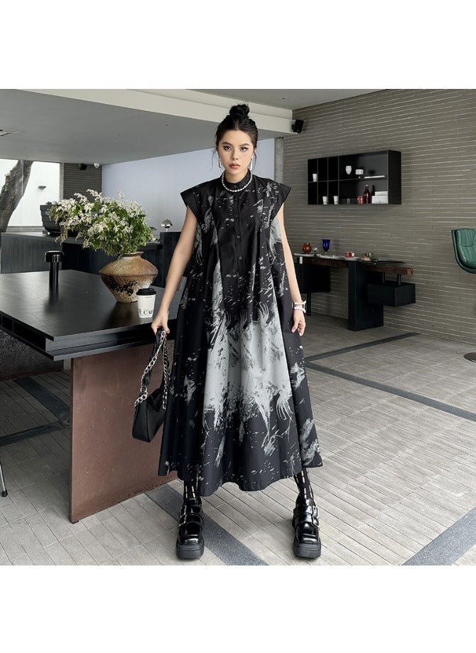 Dark Style Printed A-Line Sleeveless Dress