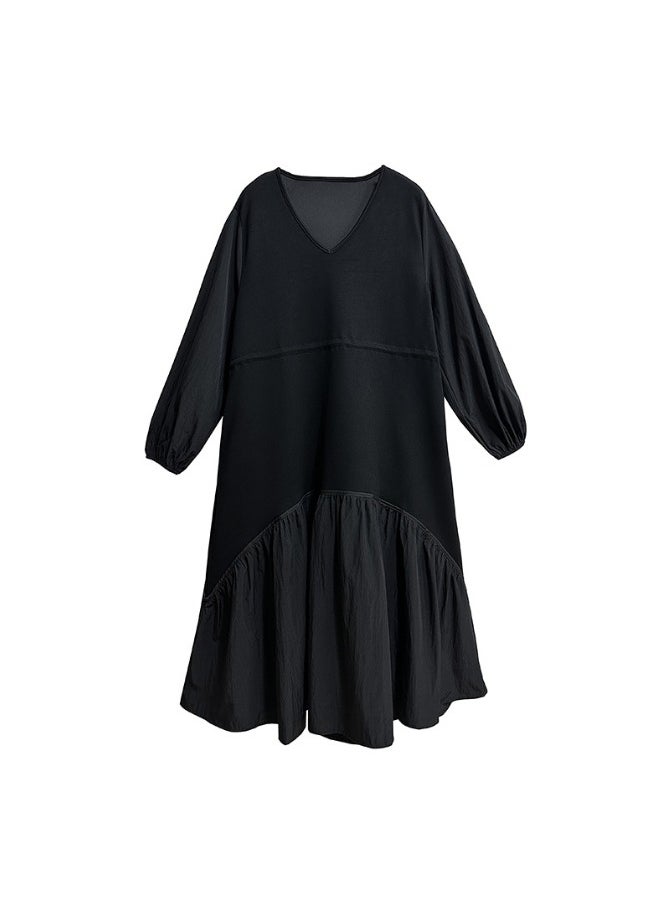 V-Neck Long Sleeve A-Line Dress