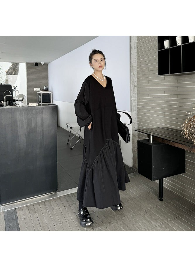 V-Neck Long Sleeve A-Line Dress