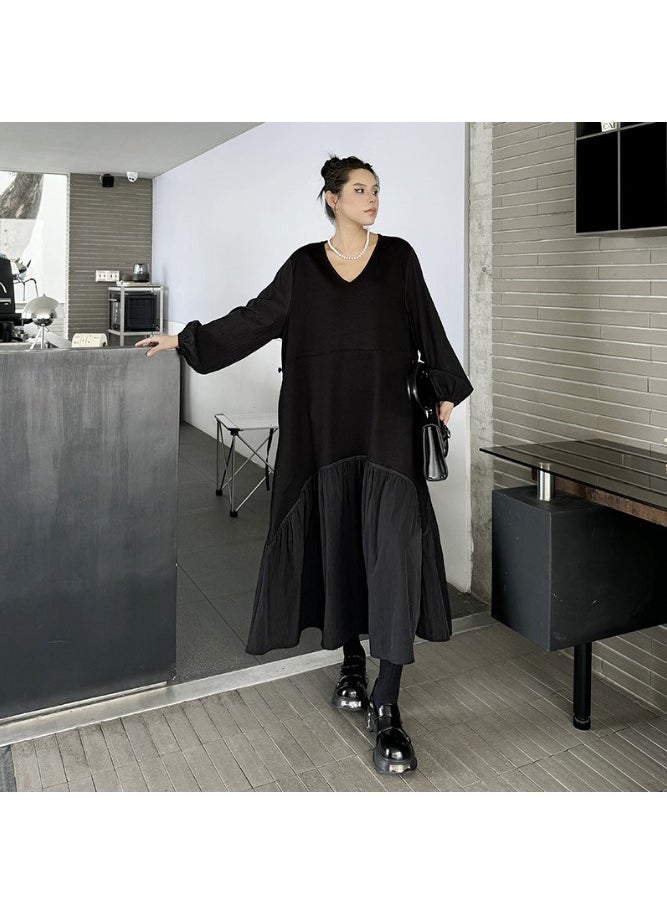 V-Neck Long Sleeve A-Line Dress