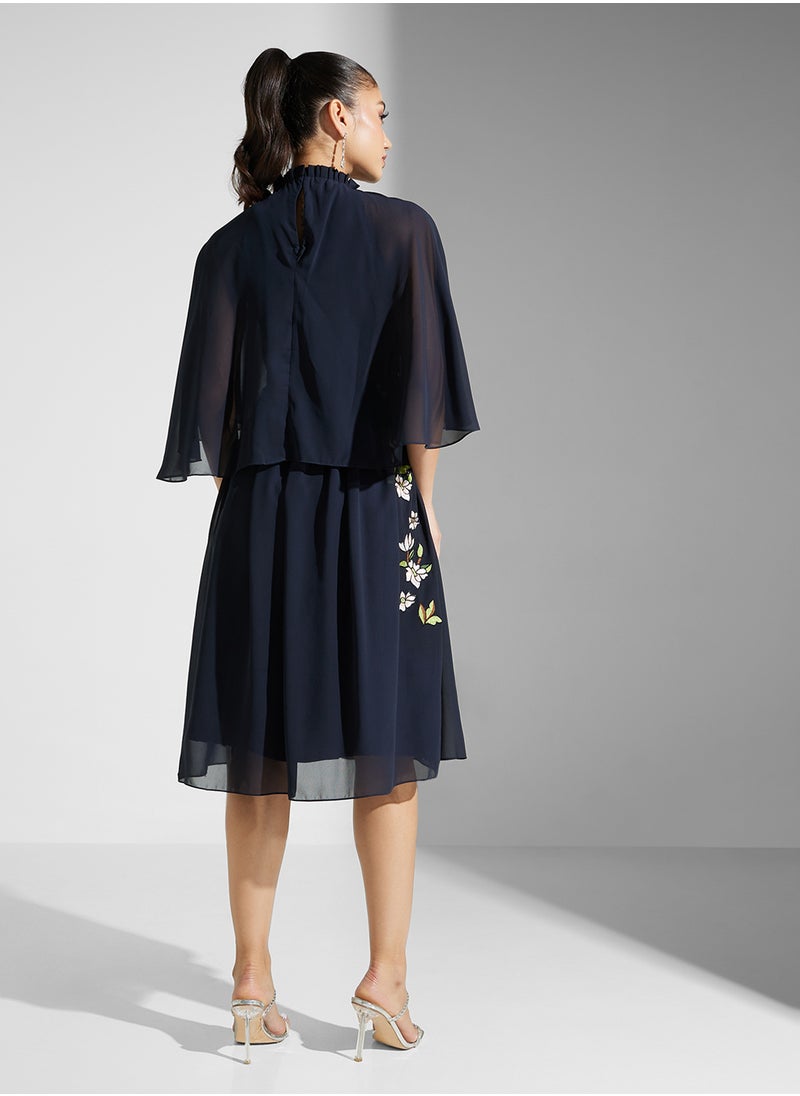Embellished Ruffles Midi Dress