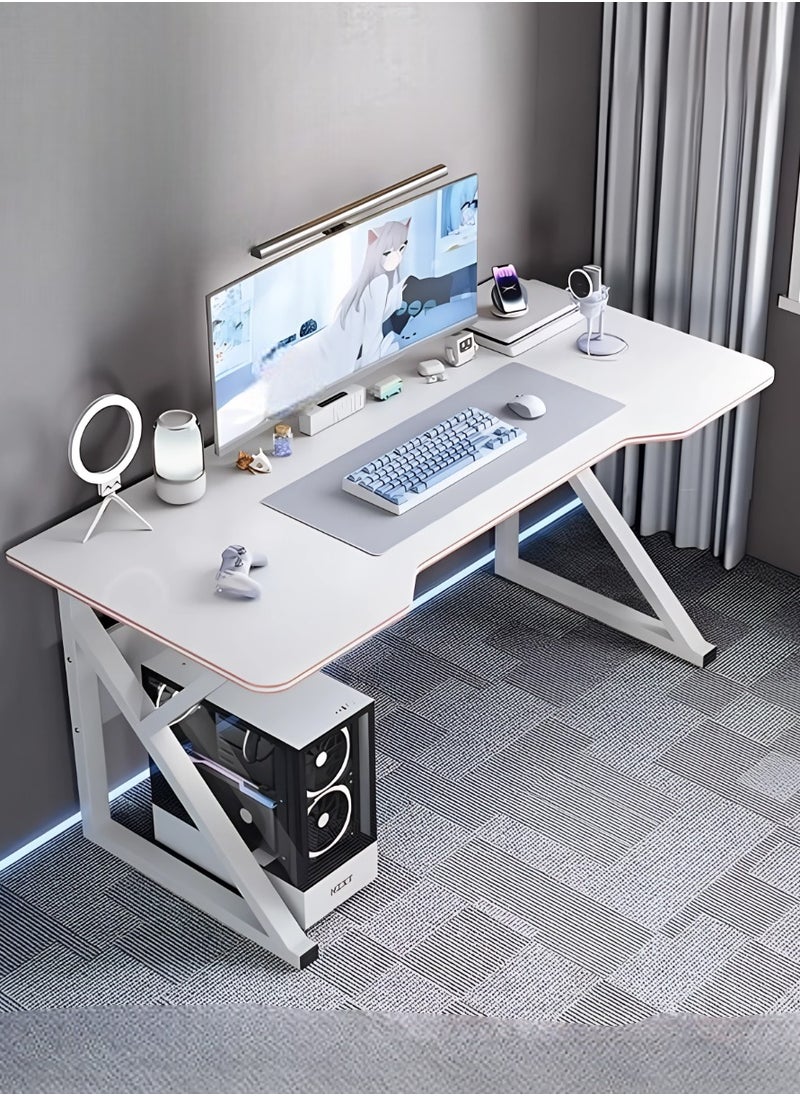 Ergonomic Large Gaming Desk Computer Desk K-Shaped Gaming Table PC Gaming Workstation Home Office Desks Space-saving Easy to Assemble 140x60x75cm White