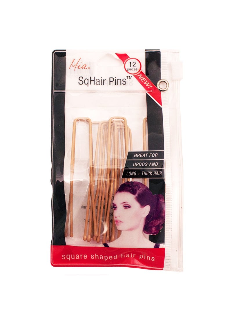Mia Sqhair Pins, Square Shaped Bobby Pins, Hair Pins for Long + Thick Hair, Blonde, for Women, Girls, Updos, French Twists 12pcs