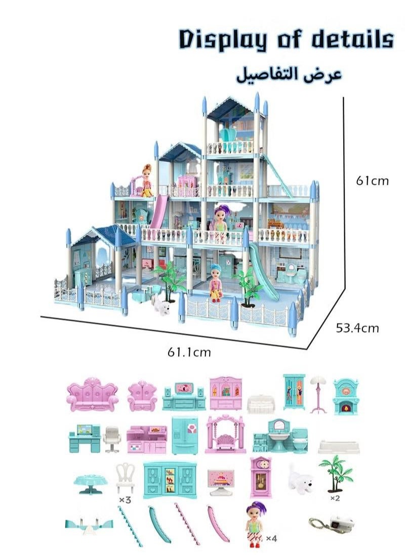 DollHouse Toys,Large Size Castle Doll House with Decorations,Accessories and Furniture,DIY Construction Building Blocks Toys,Gifts for Kids