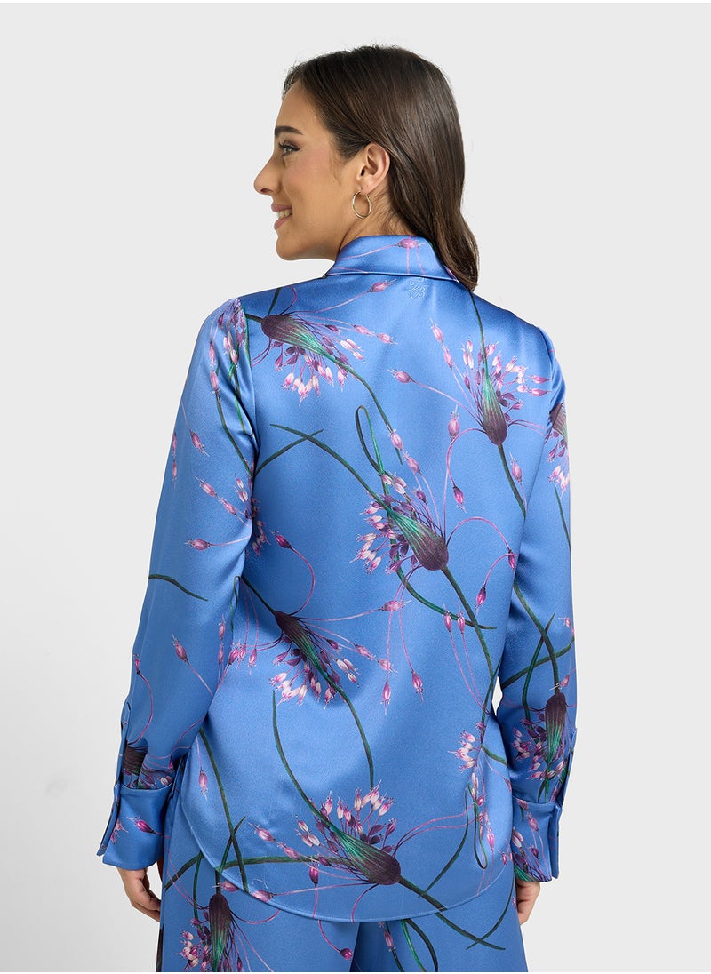 Printed Longline Satin Shirt