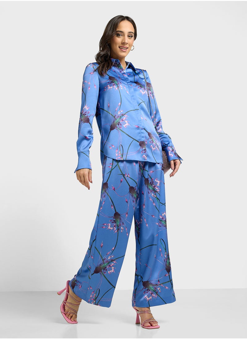 Printed Longline Satin Shirt