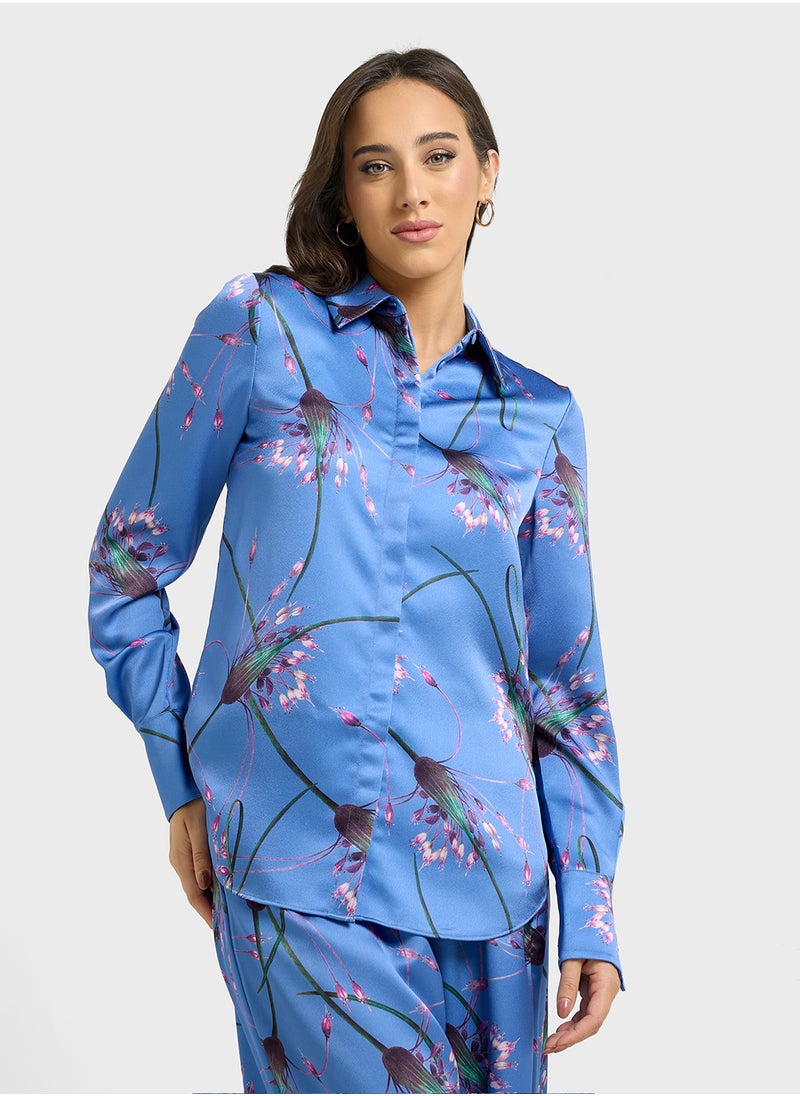Printed Longline Satin Shirt