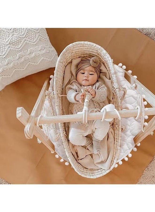 Baby Play Gym Wooden Baby Gym with 6 Toys Foldable Play Gym Frame Activity Gym Hanging Bar Baby Toy