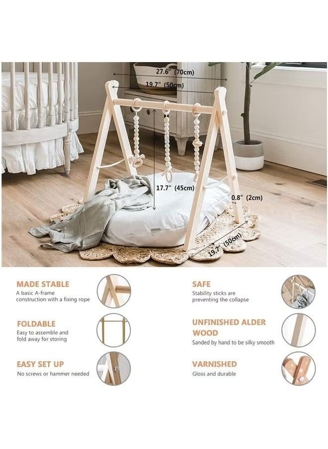 Baby Play Gym Wooden Baby Gym with 6 Toys Foldable Play Gym Frame Activity Gym Hanging Bar Baby Toy