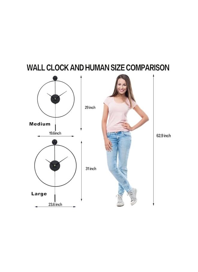 Classical Large Decorative Wall Clock with Pendulum, Modern Non-Ticking Silent Metal Wall Clocks for Living Room, Bedroom, Study, Office,20‘’