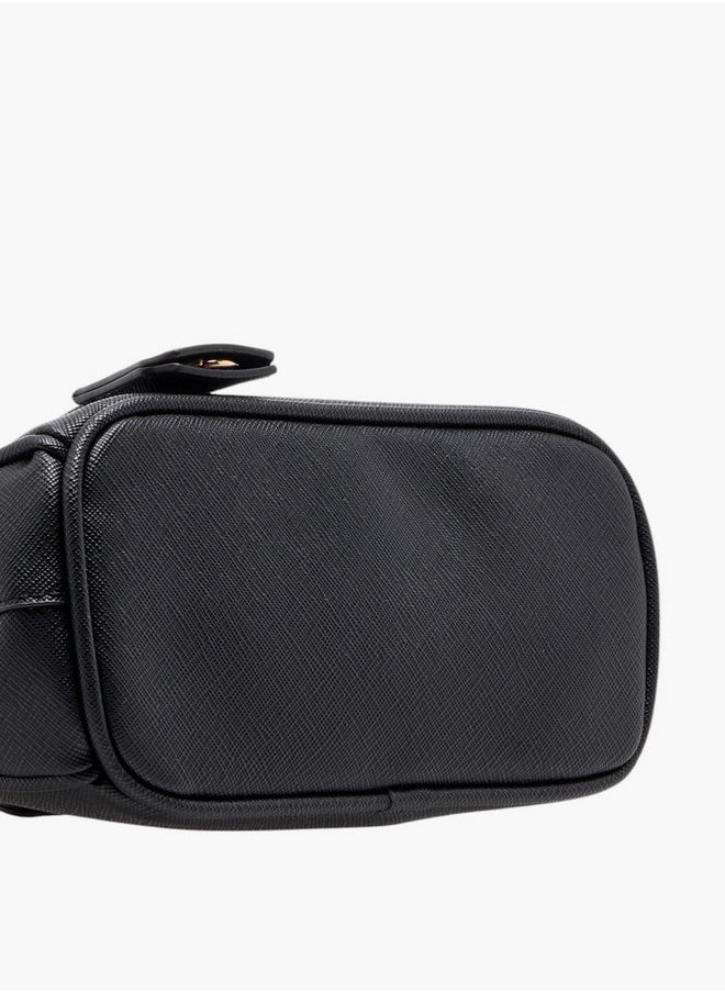 Women's Textured Crossbody Bag with Detachable Strap and Zip Closure