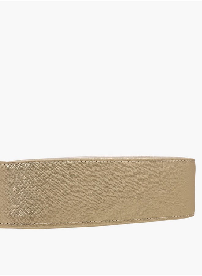 Textured Shoulder Bag with Detachable Strap and Zip Closure