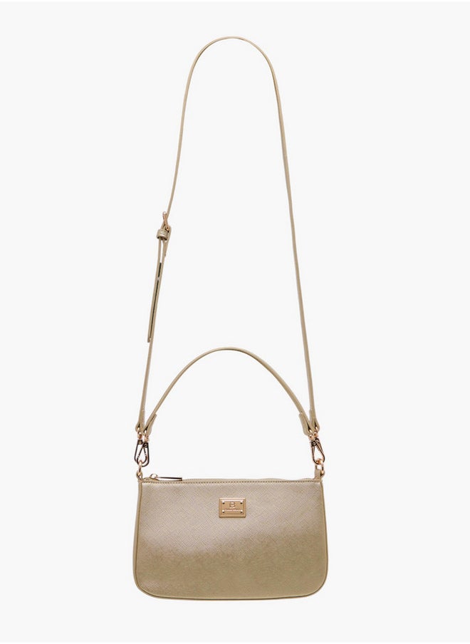 Textured Shoulder Bag with Detachable Strap and Zip Closure