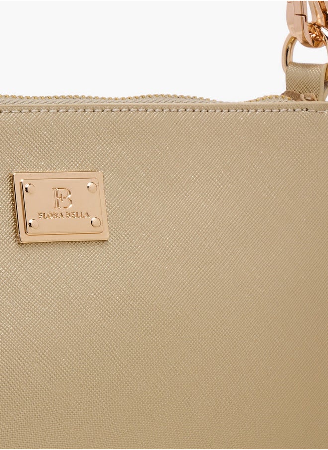 Textured Shoulder Bag with Detachable Strap and Zip Closure
