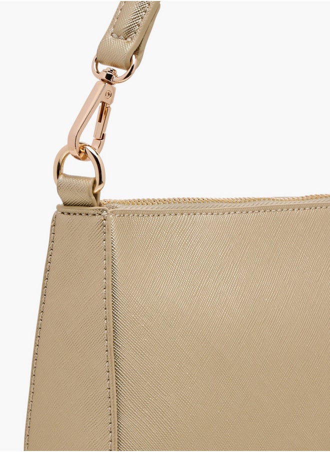 Textured Shoulder Bag with Detachable Strap and Zip Closure