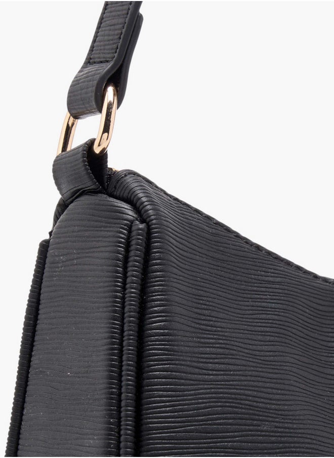 Women's Textured Crossbody Bag with Detachable Strap and Zip Closure