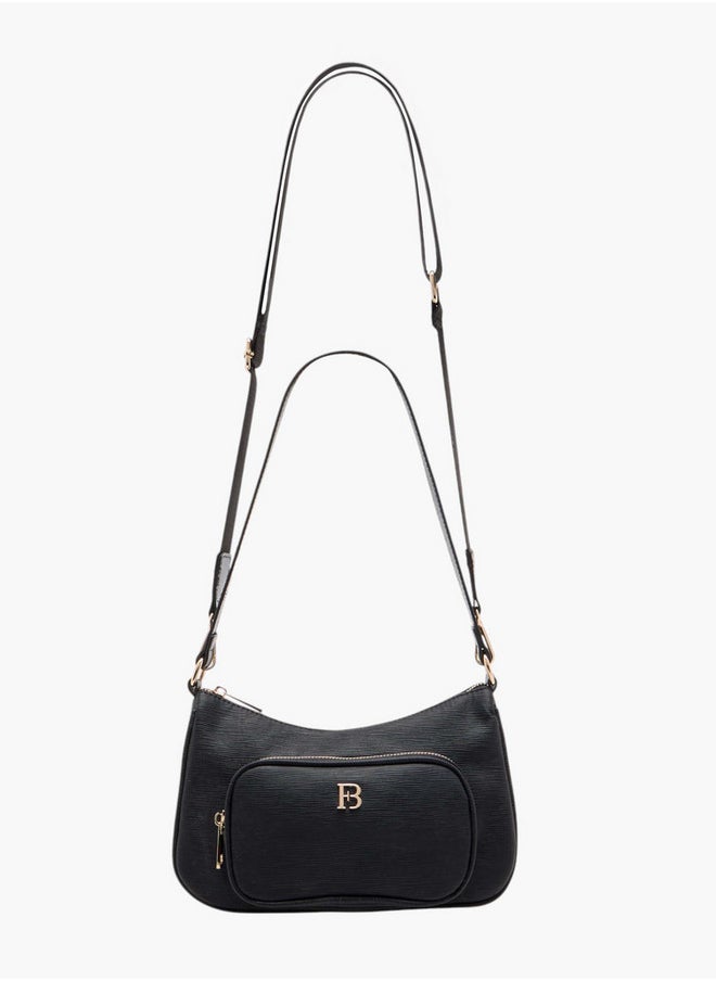 Women's Textured Crossbody Bag with Detachable Strap and Zip Closure