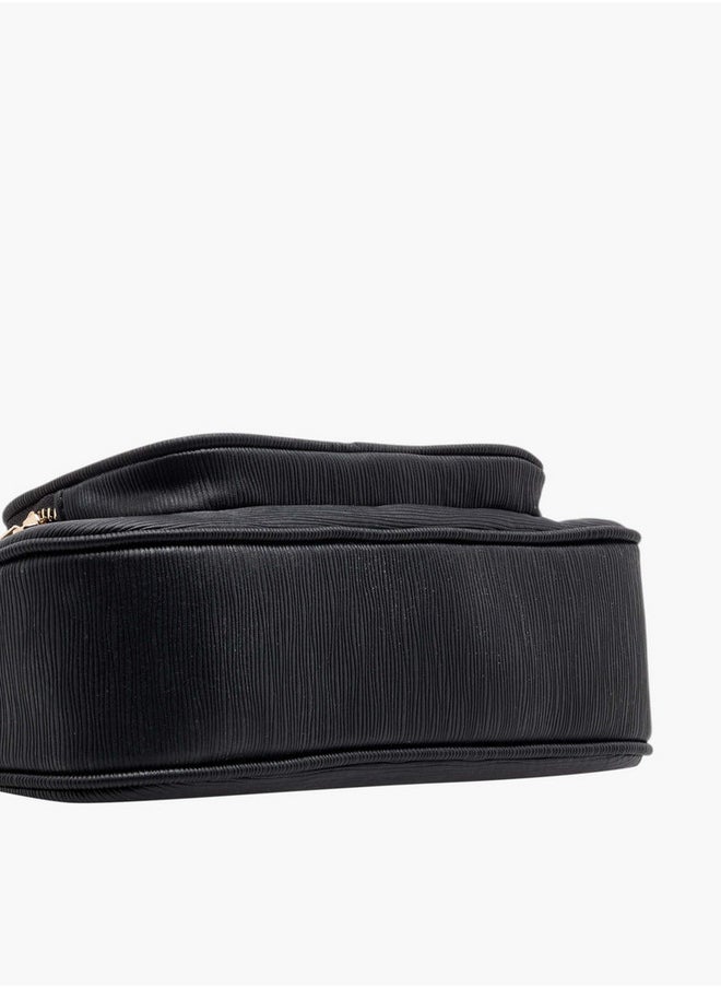 Women's Textured Crossbody Bag with Detachable Strap and Zip Closure