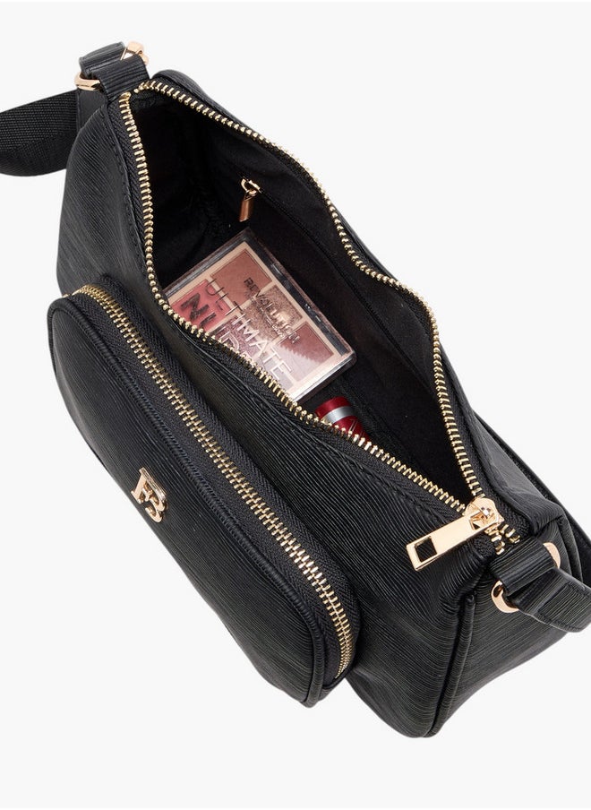 Women's Textured Crossbody Bag with Detachable Strap and Zip Closure