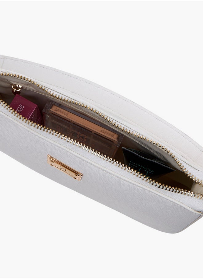 Textured Shoulder Bag with Detachable Strap and Zip Closure