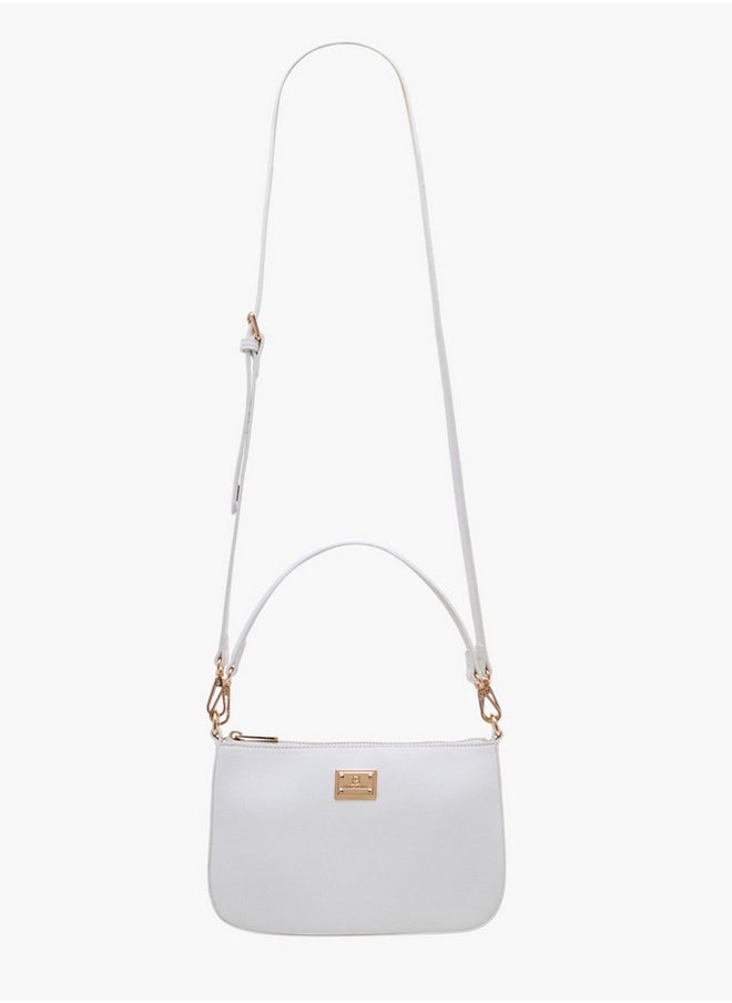 Textured Shoulder Bag with Detachable Strap and Zip Closure