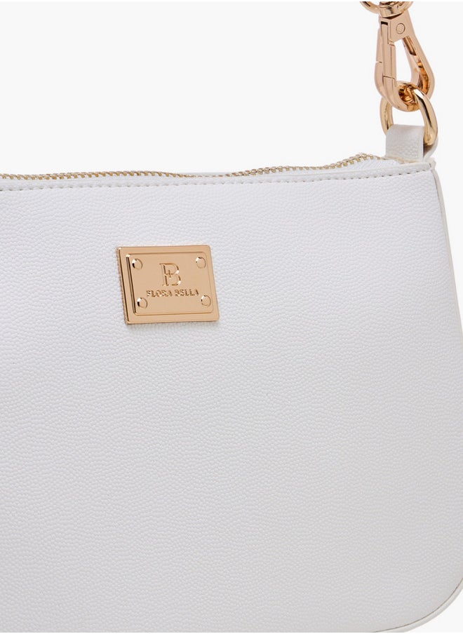 Textured Shoulder Bag with Detachable Strap and Zip Closure