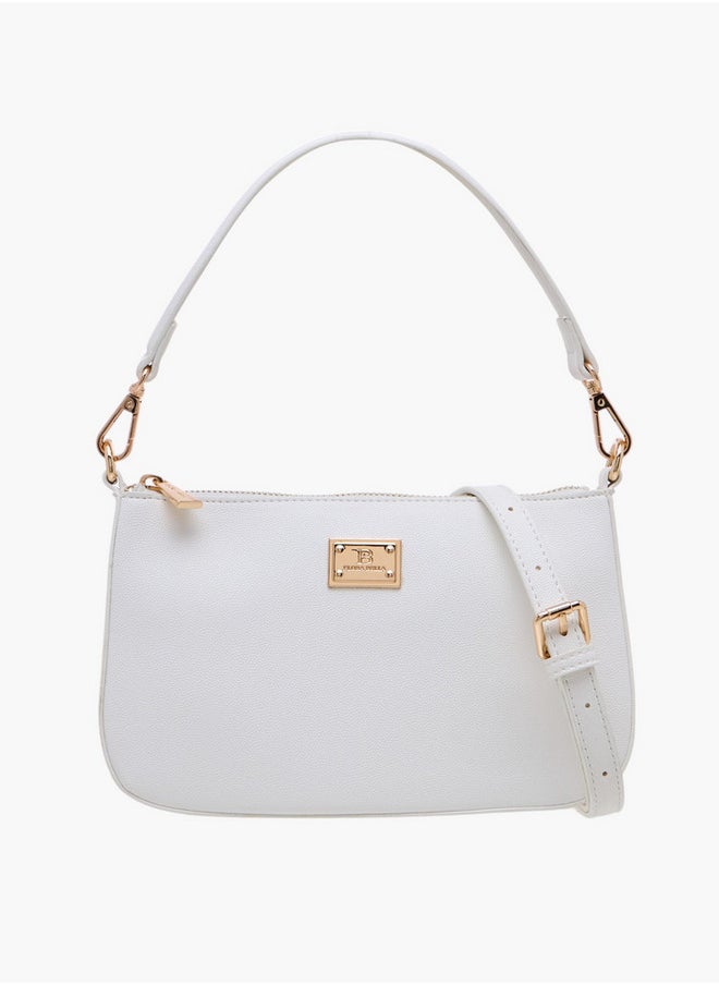 Textured Shoulder Bag with Detachable Strap and Zip Closure