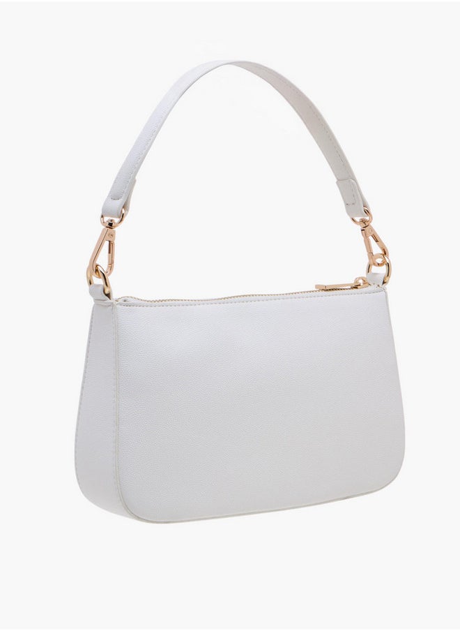 Textured Shoulder Bag with Detachable Strap and Zip Closure