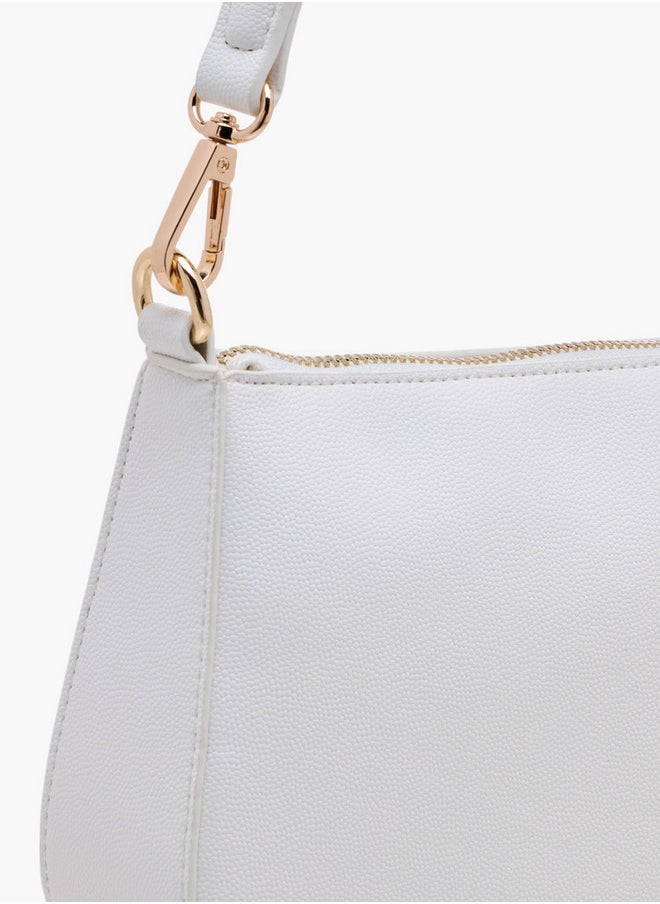 Textured Shoulder Bag with Detachable Strap and Zip Closure