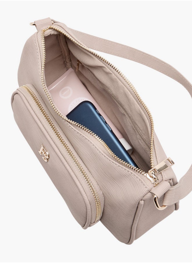 Women's Textured Crossbody Bag with Detachable Strap and Zip Closure