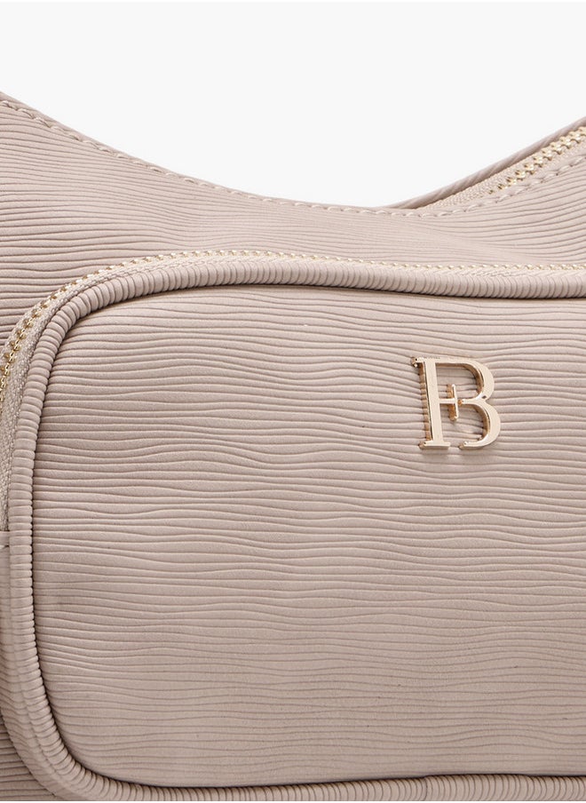 Women's Textured Crossbody Bag with Detachable Strap and Zip Closure